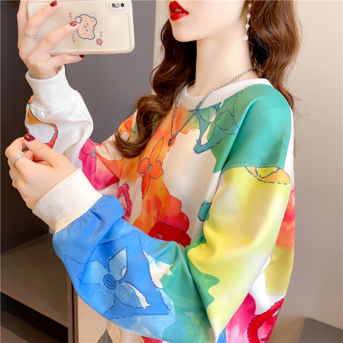 Real shot 2024 spring Korean style loose twill ethnic style mid-length plus size women's thin sweatshirt for women