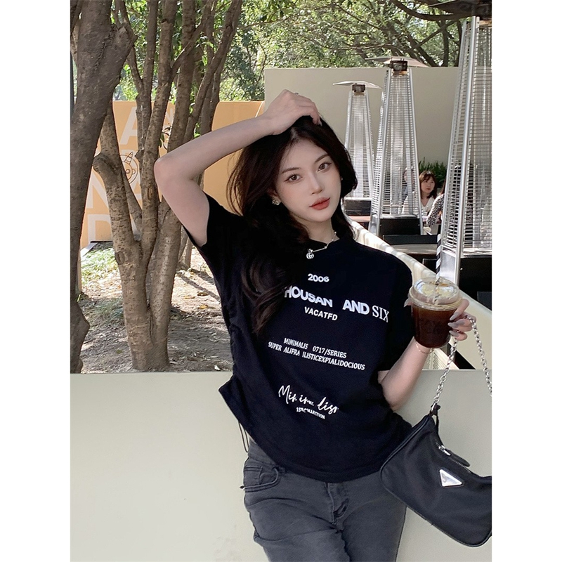 Official picture 6535 pull-up Korean style short-sleeved T-shirt for women 2024 new slim fit, fashionable and versatile