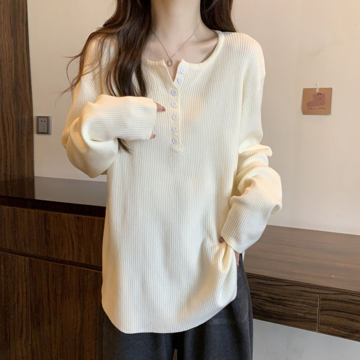 Original workmanship large size v-neck bottoming women's spring and autumn new fat mm medium-length irregular loose inner top
