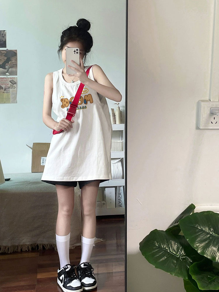 新款白色清涼吊帶背心女內搭大碼外穿寬鬆打底寬肩帶無袖上衣