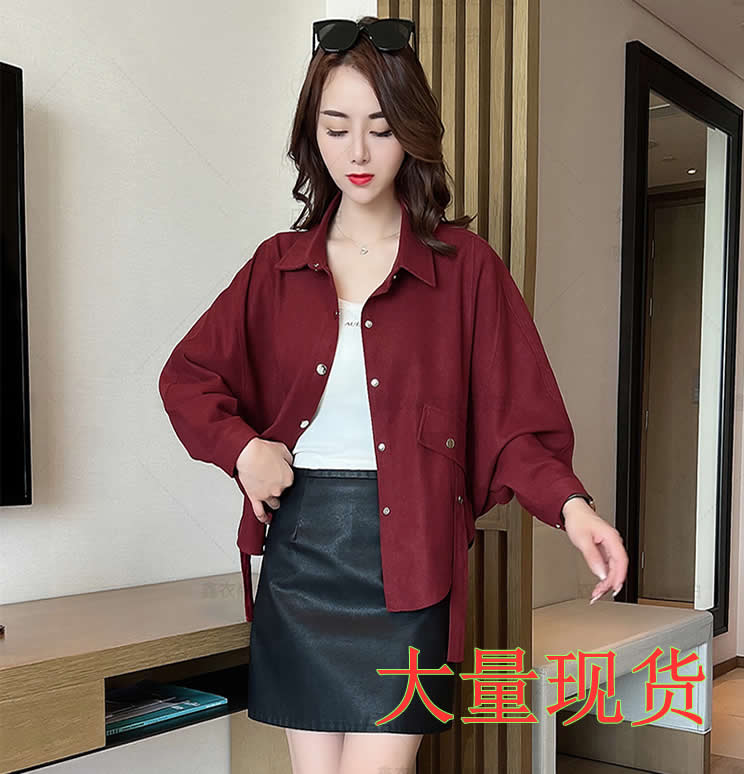 純色長袖短款外套女春秋款上衣春秋單排扣休閒設計感小眾百搭襯衫