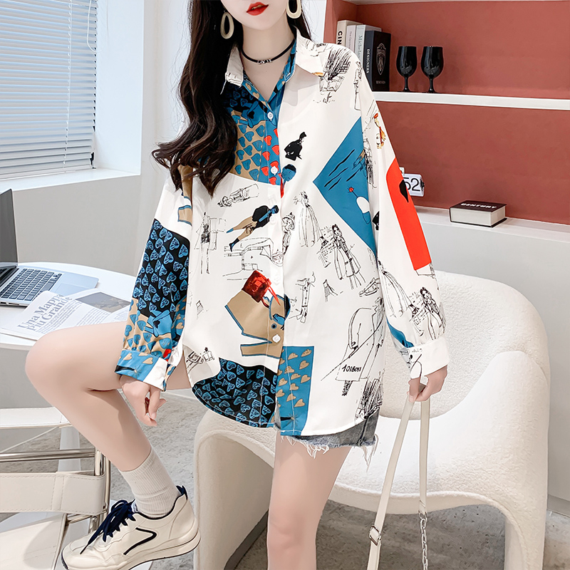Real shot 2024 summer original quality loose thin cardigan sun protection clothing printed shirt polo collar jacket
