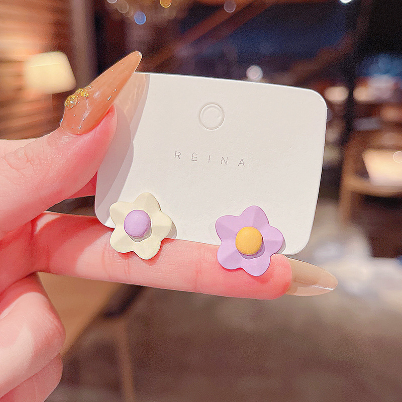 Real shot S925 silver needle summer new geometric flower earrings women's ins fashion small clear earrings earrings