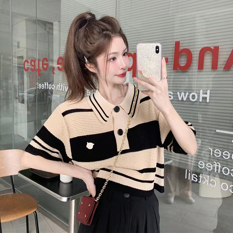 LANGBOOM Panadoni striped color block retro polo top