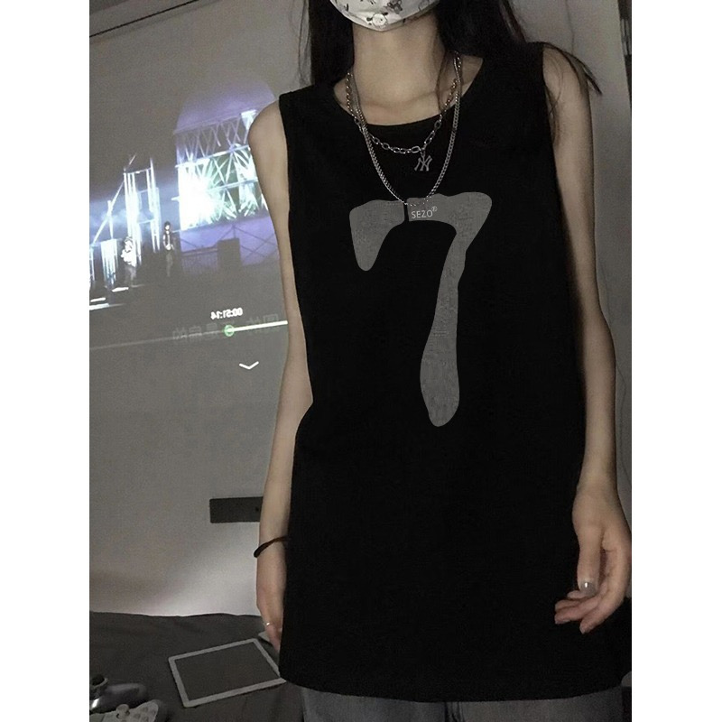 純棉吊帶運動坎肩背心無袖t恤女夏季設計感小眾外穿寬鬆掛脖上衣