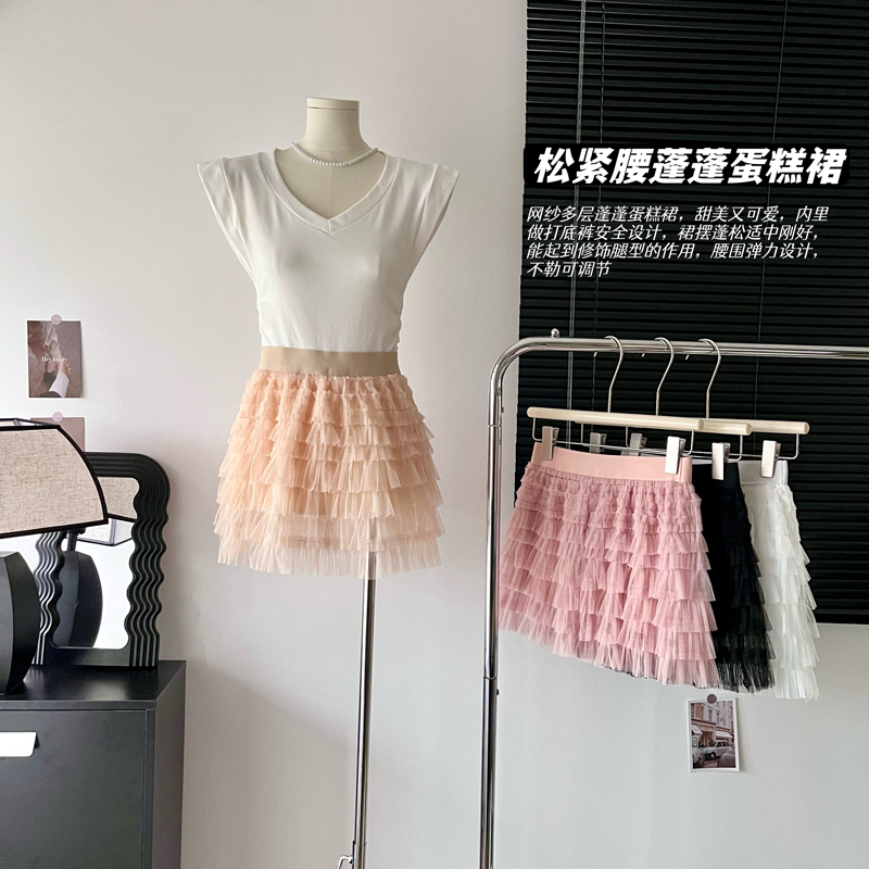 實拍 新款2024網紗半身裙女a字短裙高級感紗裙甜美蛋糕裙夏季