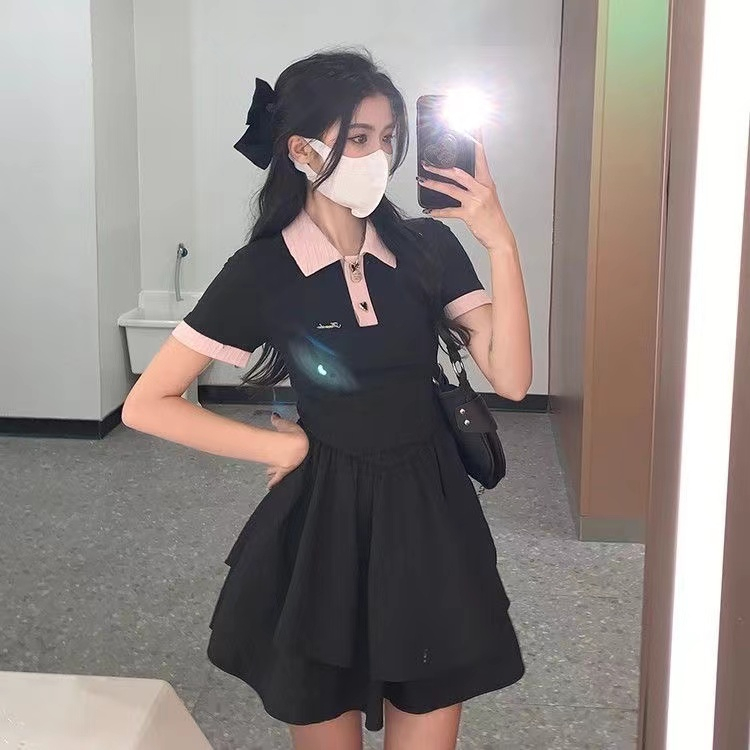 純欲風高級感露背辣妹連衣裙女夏裝洋氣polo領大碼顯瘦別致短裙子