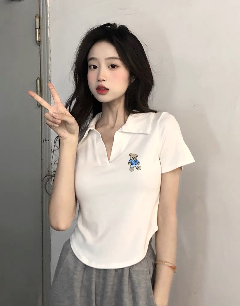 32 count pure cotton stretch cotton 95 cotton 5 polypropylene shoulder t-shirt women's summer design pure desire slim short top