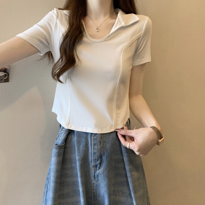 實拍2024夏季40支純棉美式微胖魚骨內搭上衣短袖t恤女