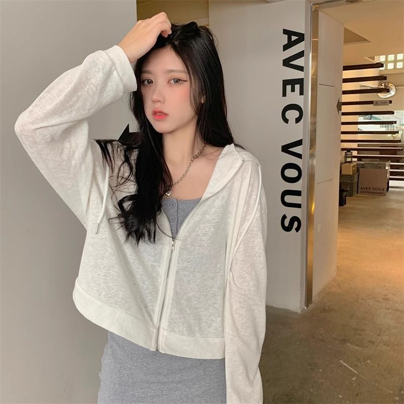 Original workmanship mesh hooded sun protection clothing for women spring and autumn thin loose long-sleeved salt cardigan jacket versatile