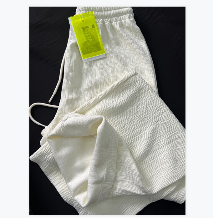 2024 new spring and summer original quality fabric pleated casual straight wide-leg pants for women