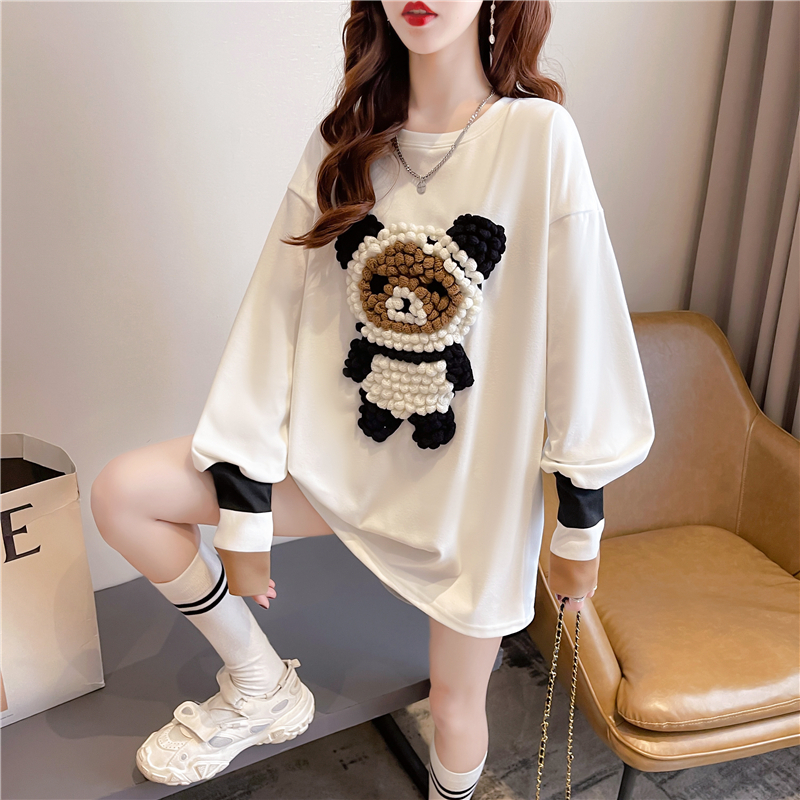 Real shot 2024 spring Korean style loose double-sided German velvet round neck warm splicing long-sleeved bottoming shirt T-shirt for women