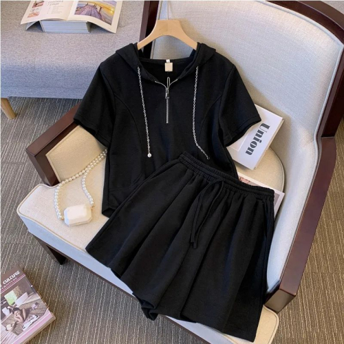 Fashionable casual suit for fat women, summer loose slimming shorts two-piece set