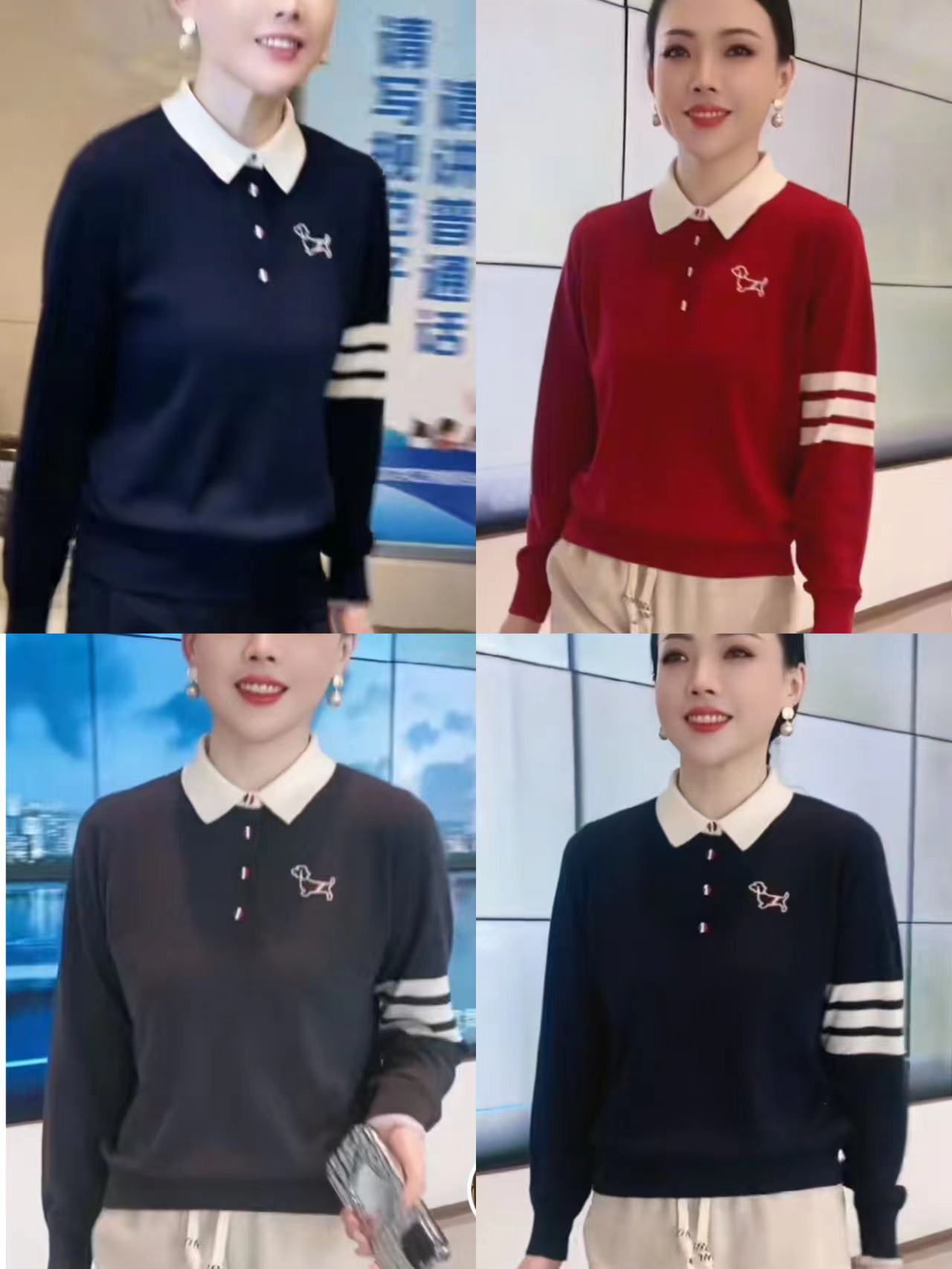 輕奢小狗刺繡減齡polo領純羊毛衫女薄款長袖春季慵懶寬鬆針織打底
