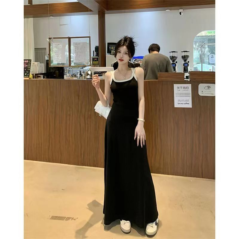 黑色吊帶裙女夏季甜辣打底連衣裙小個子包臀長裙背心裙氣質大擺裙