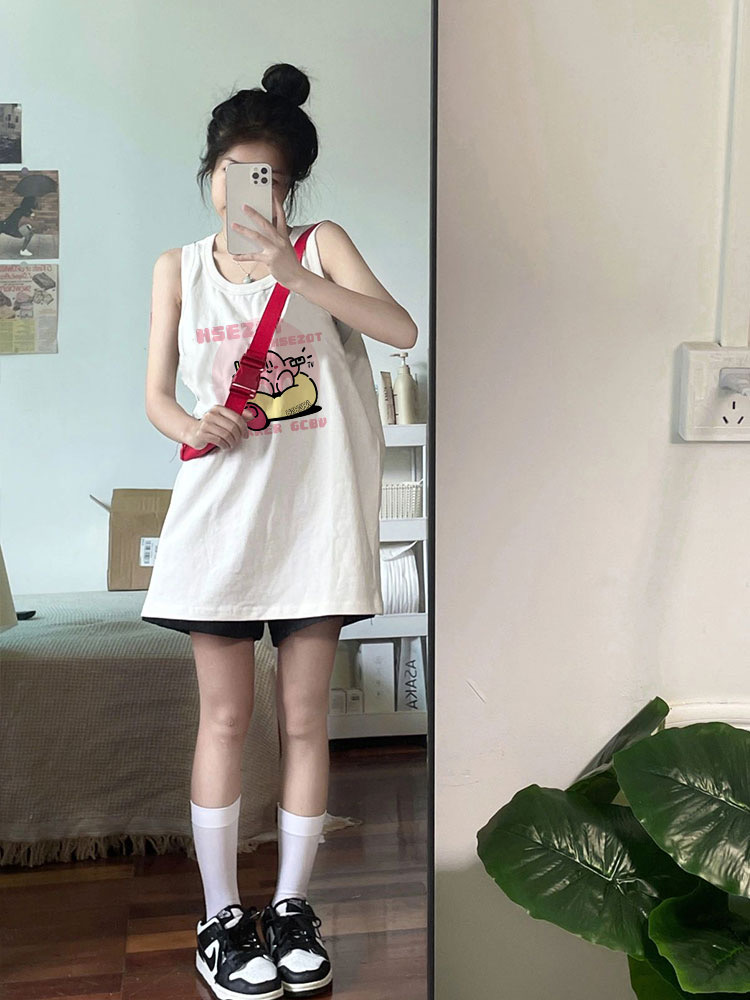 新款白色清涼吊帶背心女內搭大碼外穿寬鬆打底寬肩帶無袖上衣