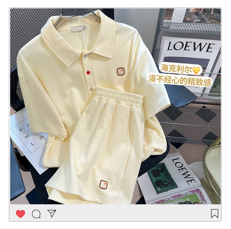 Sports style suit for women 2024 summer casual loose fashion college style polo collar short-sleeved shorts two-piece set