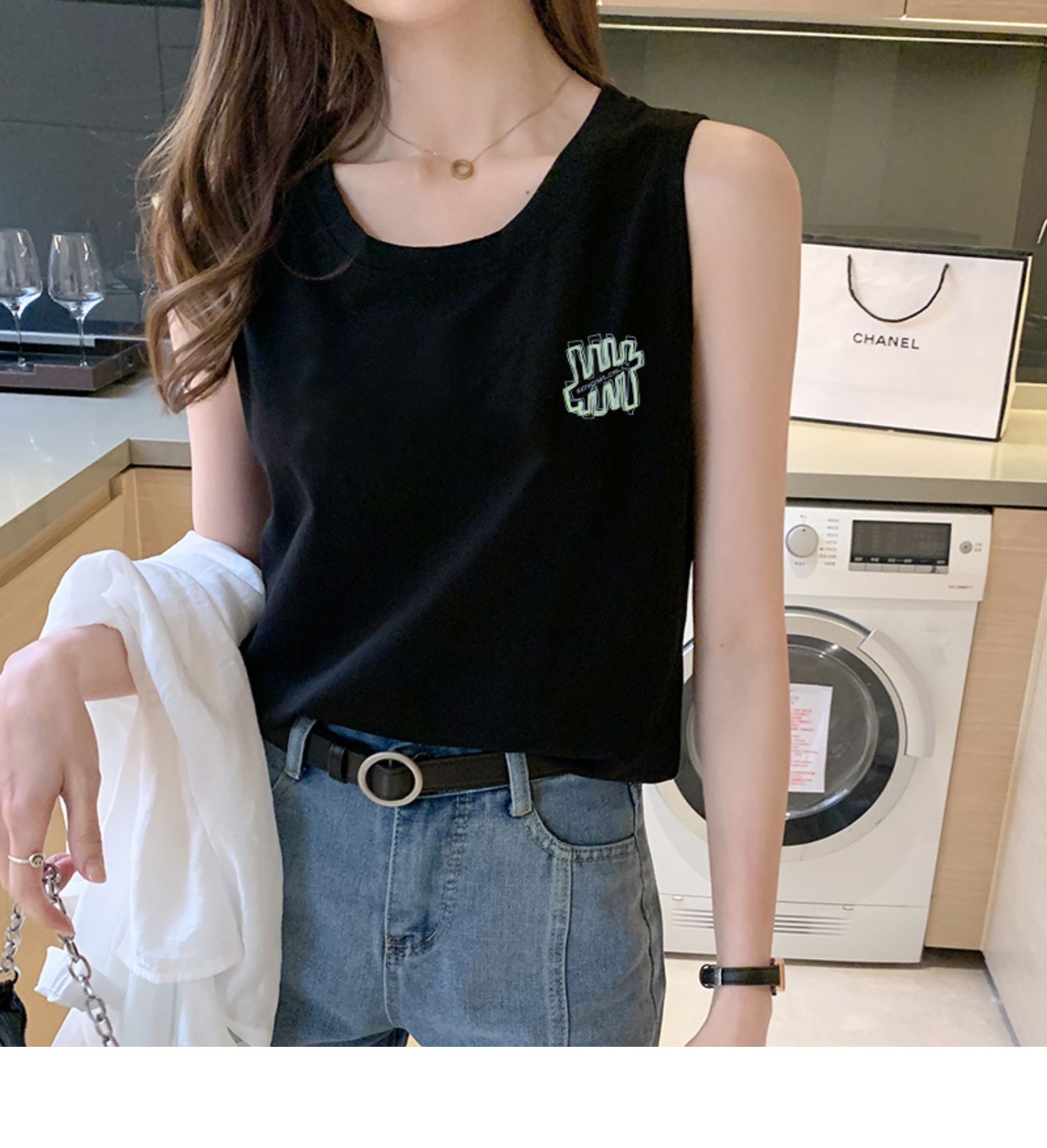 新款白色清涼吊帶背心女內搭大碼外穿寬鬆打底寬肩帶無袖上衣