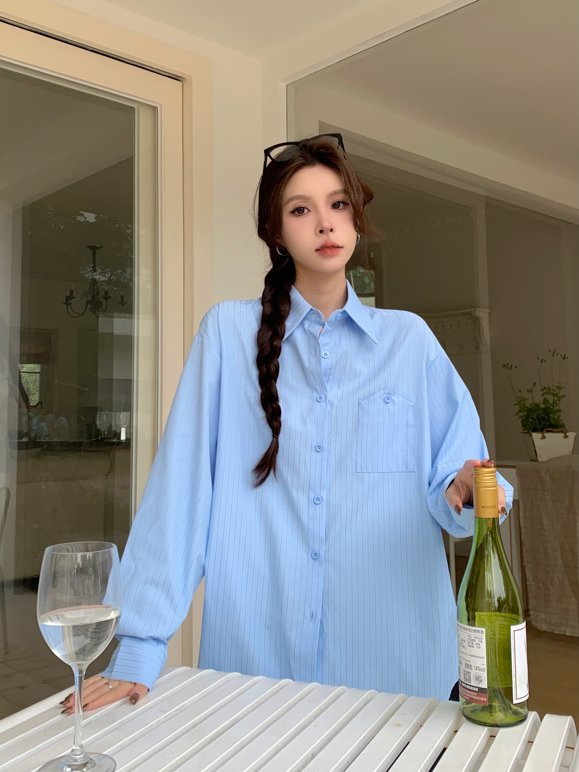 Original yarn-dyed petite design niche striped French long-sleeved shirt