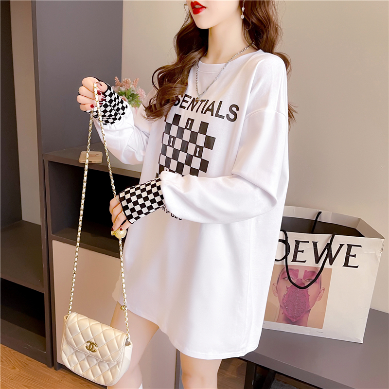 Real shot 2024 spring Korean style loose double-sided German velvet round neck warm splicing long-sleeved bottoming shirt T-shirt for women