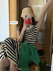 The lemon 2024 early spring new design striped solid color flying sleeves slim knitted dress for women