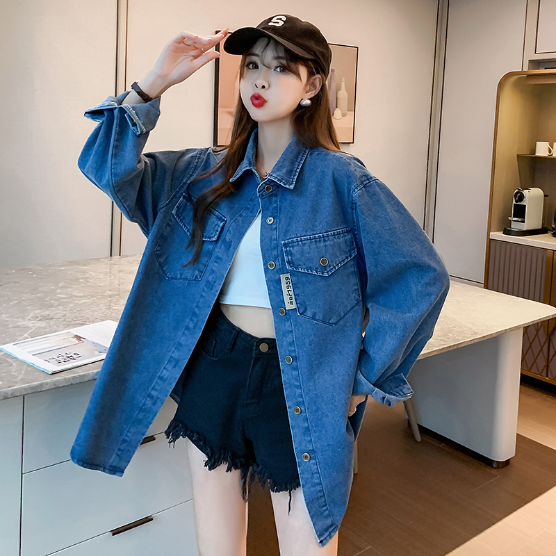 復古疊穿藍色牛仔襯衫女2024早春新款長袖上衣設計感小眾氣質襯衣