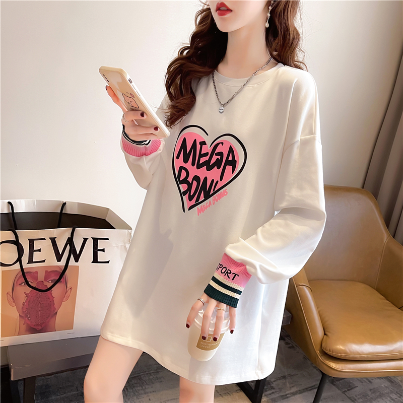 Real shot 2024 spring Korean style loose double-sided German velvet round neck warm splicing long-sleeved bottoming shirt T-shirt for women