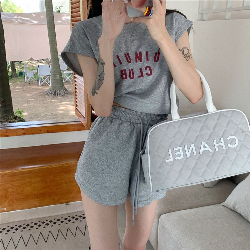 Casual fashion suit short tops for women 2024 summer new short-sleeved T-shirts sportswear shorts two-piece set