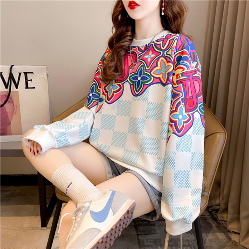 Actual shot of 2024 spring Korean style loose twill ethnic style mid-length plus size women's thin sweatshirt for women