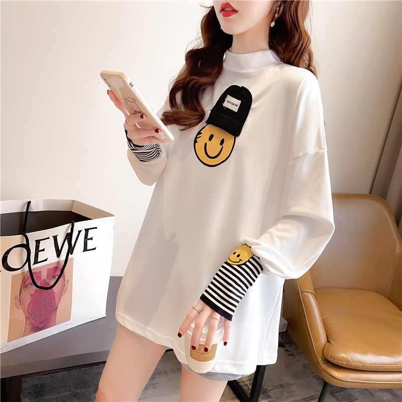 Real shot 2024 spring Korean style loose double-sided German velvet round neck warm splicing long-sleeved bottoming shirt T-shirt for women
