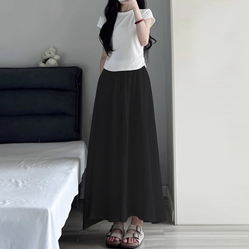 White culottes for women, summer thin, small, pleated A-line skirt, cotton and linen high-waisted straight drapey wide-leg pants