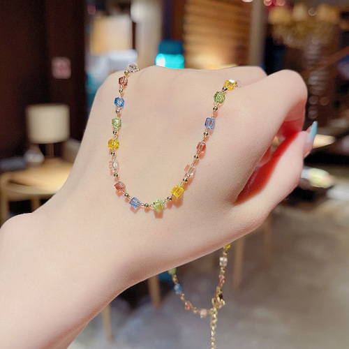 Real shot of design colorful crystal necklace for women, a two-wear bracelet, gift, fashion accessories