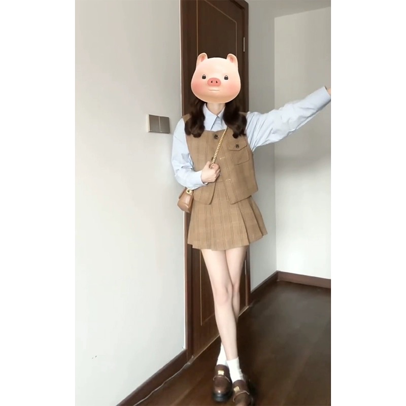 早春穿搭套裝2024年春季新款女裝鹽系輕熟學院風馬甲半身裙兩件套