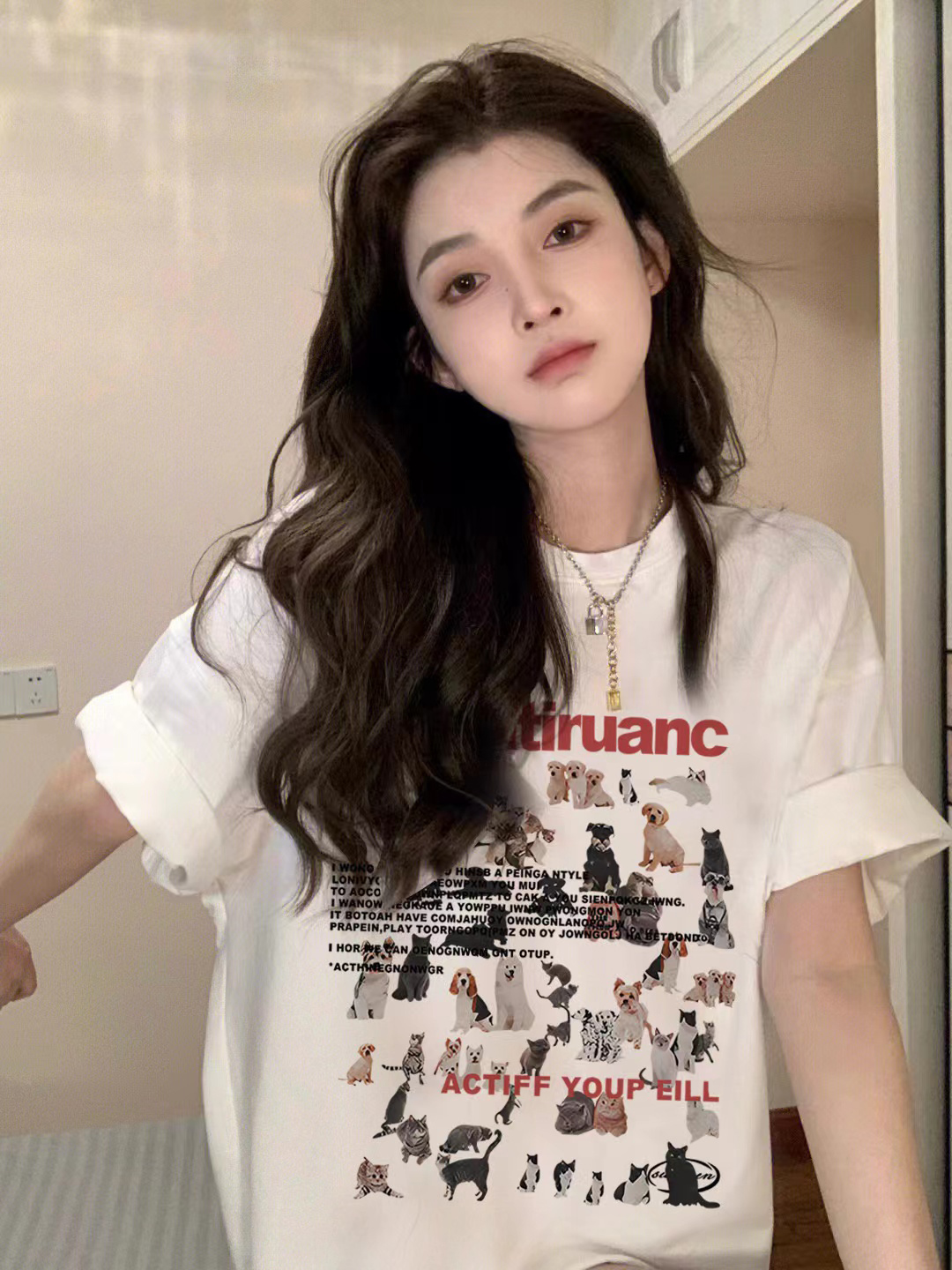 官圖 重磅/精梳純棉 後包領 有縫邊 S-XXXL 夏裝短袖T恤女
