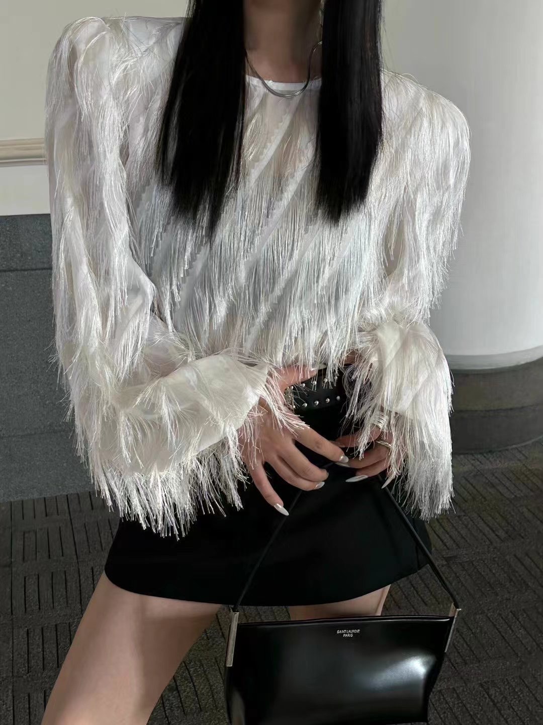 韓國東大門2024春季新款甜美蕾絲褶皺重工流蘇襯衫女休閒長袖上衣