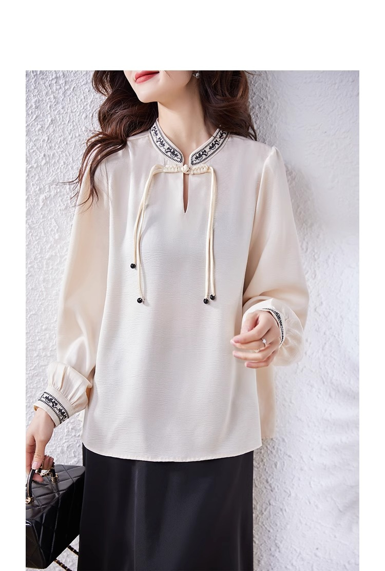 Original workmanship new Chinese button-down shirt for women 2024 spring new shirt fat mm belly-covering shirt top