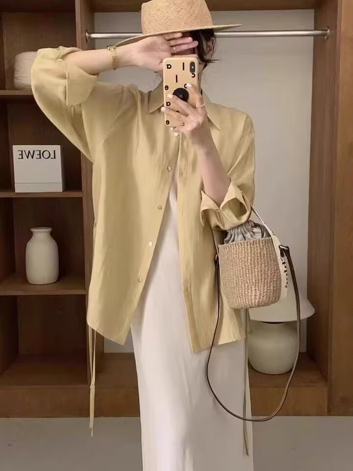 白色天絲防曬襯衫外套女春秋款設計感小眾吊帶外搭襯衣開衫上衣