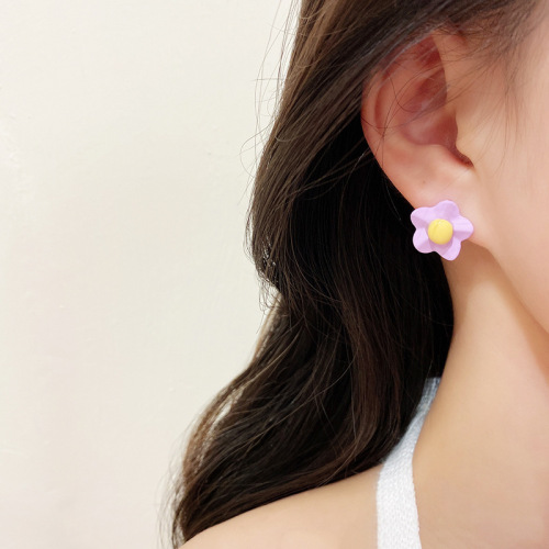 Real shot S925 silver needle summer new geometric flower earrings women's ins fashion small clear earrings earrings