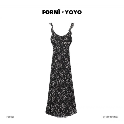 FORNI x YOYO spring elegant long floral suspender skirt fashionable French spring and summer women's dress
