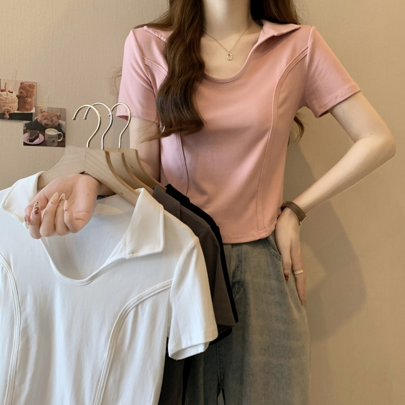113#實拍  40支純棉 2024夏裝短袖t恤女美式微胖魚骨內搭上衣