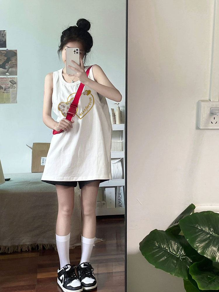 新款白色清涼吊帶背心女內搭大碼外穿寬鬆打底寬肩帶無袖上衣