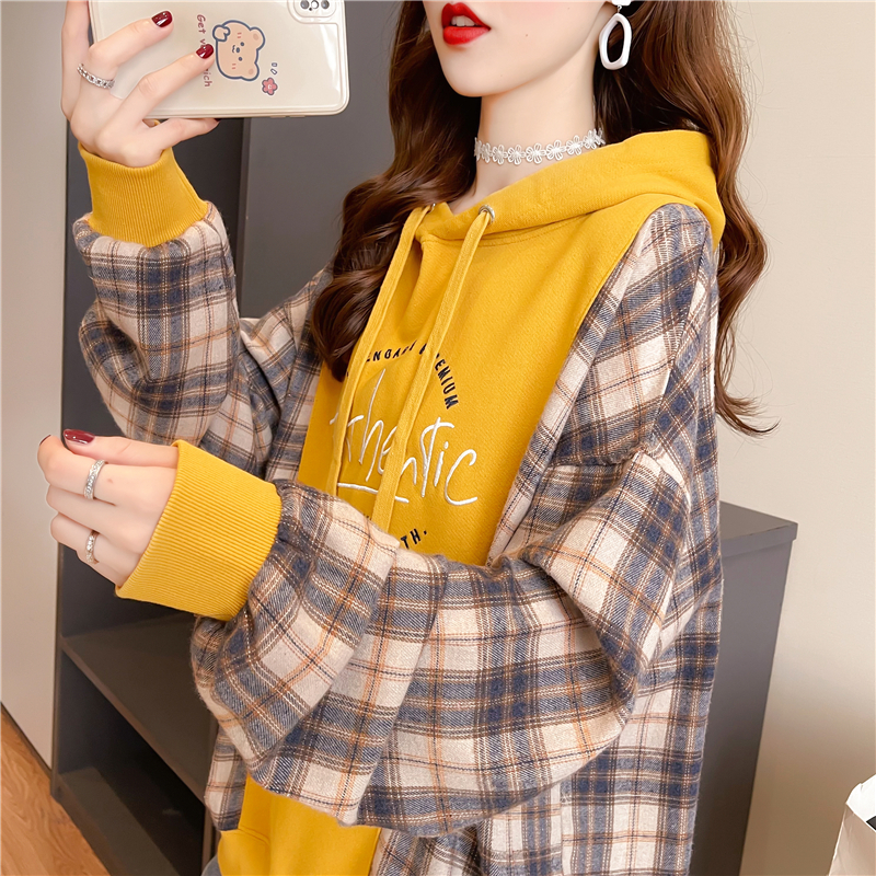 Real shot 2024 spring Korean style hooded letter printed loose mid-length plus size women's thin sweatshirt for women