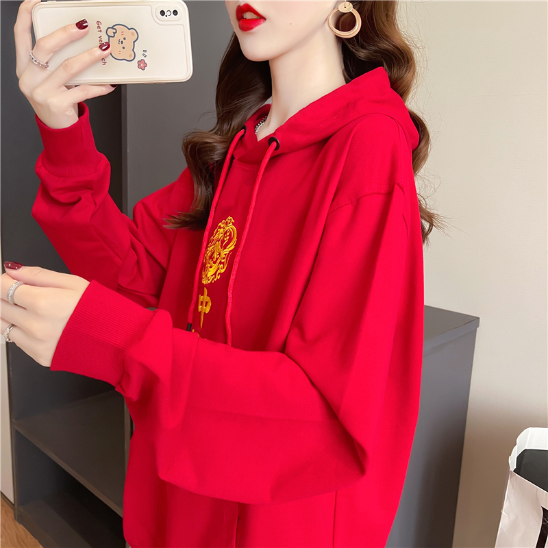 Real shot 2024 spring Korean style hooded letter printed loose large size women's long sleeve thin sweatshirt for women