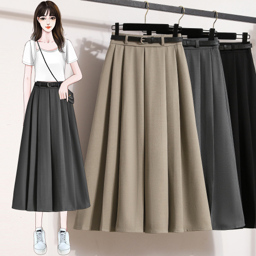 7925 real shot~Large size suit high waist pleated suit skirt women's high waist slimming crotch-covering A-line skirt
