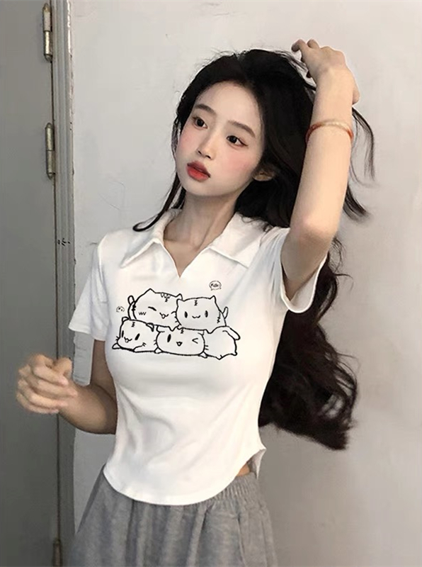 32 count pure cotton stretch cotton 95 cotton 5 polypropylene shoulder t-shirt women's summer design pure desire slim short top
