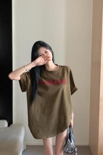 Real shot Korean style loose casual T-shirt, lazy, simple and comfortable letter printed bottoming top
