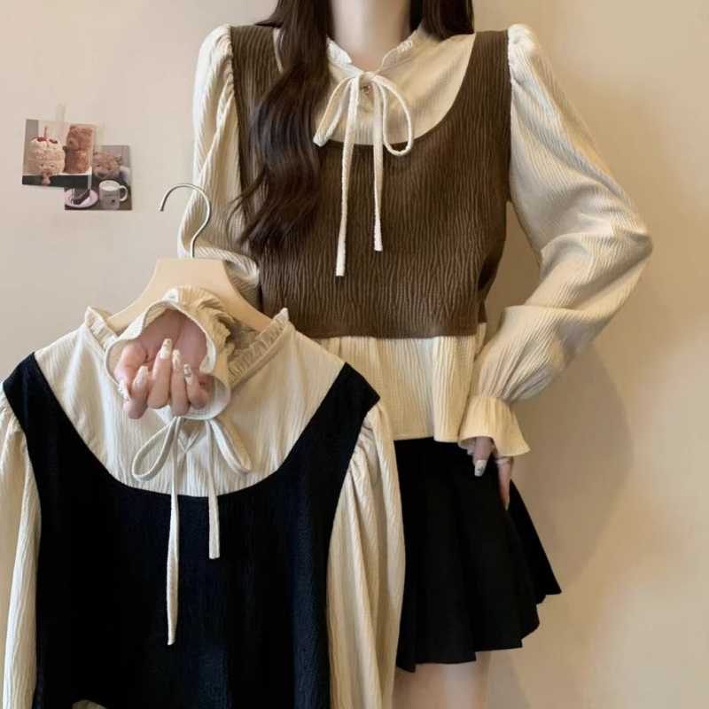 原版做工假兩件襯衫上衣2024春季新款大碼胖mm設計高級感襯衣女