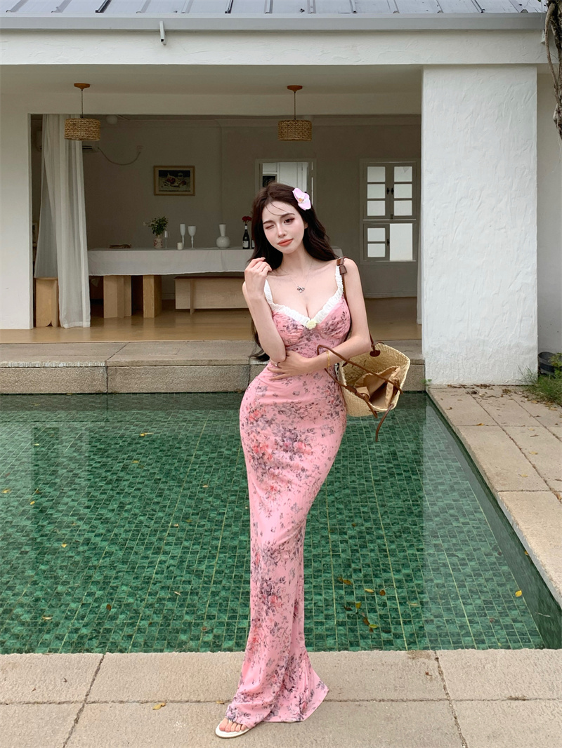 Actual shot of floral, gentle and sexy dress