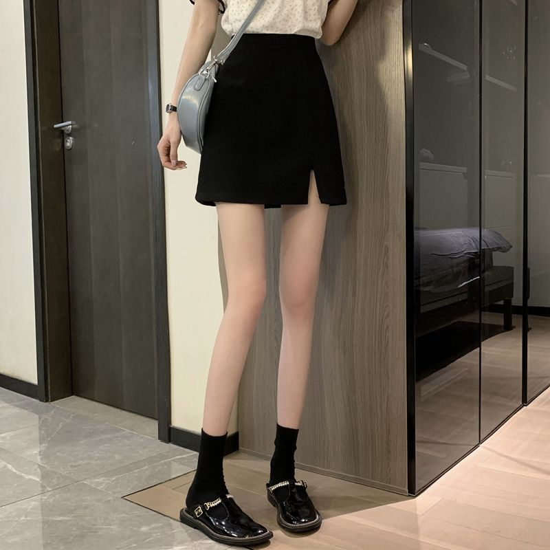 Suit skirt for women spring and autumn 2024 new black A-line skirt short skirt slit high waist bag hip skirt pants summer