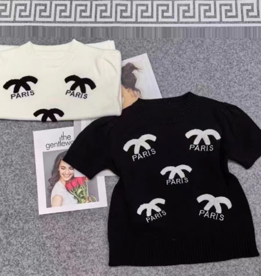 歐洲站重工字母毛巾刺繡針織圓領套頭短袖減齡百搭針織衫歐貨上衣